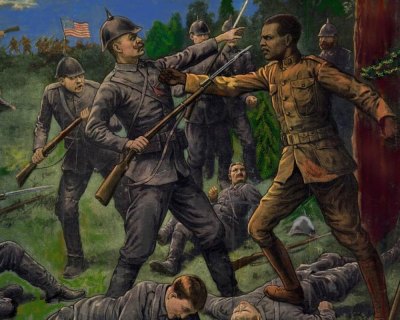 This image is taken from a World War I recruitment poster that prominently featured Henry Johnson, posthumously awarded the Medal of Honor. Image: U.S. Army.